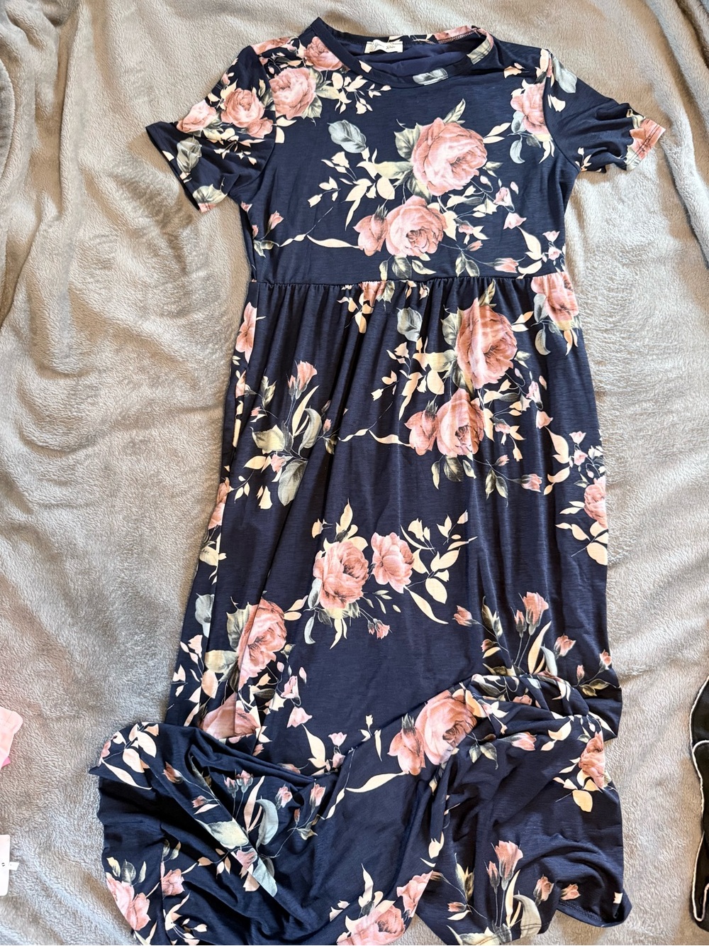 Beeson River Maternity Navy Maxi Dress with Pink Rose Print